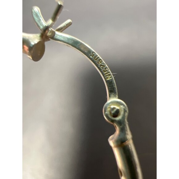 Unisex Sterling Silver 925 Hoop Earrings 1.4" 36mm Marked SU925IN Snap Closure - Picture 3 of 5